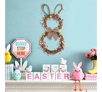 Easter Bunny Spring Wreath Blossom Rabbit Garland with Pastel Berries, 40Cm Artificial Floral Wreaths Pastel Eggs and Mixed Twigs for Front Door Decor Easter Decorations (Brown. 1 PC)