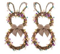 Easter Bunny Spring Wreath Blossom Rabbit Garland with Pastel Berries, 40Cm Artificial Floral Wreaths Pastel Eggs and Mixed Twigs for Front Door Decor Easter Decorations (Brown. 2 Pcs)