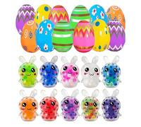 Easter Bunny Squeeze Balls, 12 Pieces Easter Eggs with Squeeze Bunny Toys, E-aster Basket Stuffers Egg Fillers, E-aster Bunny Squishies Stress Balls Fidget Toys for Kids Adults Present Party Favors