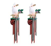 Easter Bunny Strawberry Tassel Dangle Earrings for Women Enamel Rabbit Floral Statement Long Earrings with Chain,Spring Accessories Holiday Easter Jewelry, One Size, Alloy Steel, Cubic Zirconia