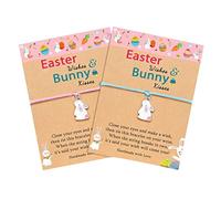 Easter Bunny String Bracelet Adjustable Cute Rabbit Design Friendship for Girls Women Kids with Greeting Card Envelope (White, One Size)