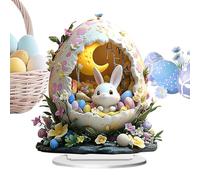 Easter Bunny Table Decor - Acrylic Decorative Rabbit Figure, 2d Standing Ornament | Holiday Animal Display for Desk Shelf with Egg Moon Accents Dining Tabletop Spring Home Festive Setup