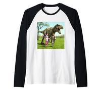 Easter Bunny Taking a Selfie as he & Jesus Run from Dinosaur Raglan Baseball Tee