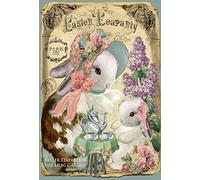 Easter Bunny Tea Party Metal Tin Sign Vintage Metal Plaque Decor Tin Sign For Office Home Garage Office Bar Cafe Garden Decor Easter Gift 8x12 Inch