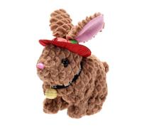 Easter Bunny Toy,Long-Eared Fleece Rabbit Plush, Easter Home Decor Interactive Rabbit Toy Easters Gifts Soft Fleece Rabbit Toys with Hat and Bell,Realistic Bunny Toys Squeaking Pet (Brown)