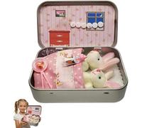 Easter Bunny Toys Hug in a Box for Kids Pocket Bunnies in Tin Box, Easter Gifts for Kids, Easter Basket Bunny Plush, Personalised Mini Plush Bunny-House Small Pocket Stuffing-Bunnies (Pink)