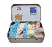 Easter Bunny Toys Hug in a Box for Kids Pocket Bunnies in Tin Box, Personalised Mini Plush Bunny-House Small Pocket Stuffing-Bunnies Animal Anxiety Gifts DIY Pet Adoption Easter Baskets (Blue)