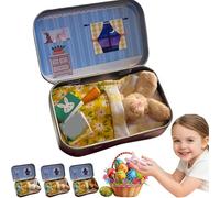 Easter Bunny Toys Hug in a Tin Box - Personalised Mini Plush Pocket Bunny House for Anxiety Relief & Emotional Support, DIY Pet Adoption Gift, Easter Basket Stuffer for Kids (A4)