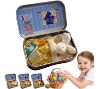 Easter Bunny Toys Hug in a Tin Box - Personalised Mini Plush Pocket Bunny House for Anxiety Relief & Emotional Support, DIY Pet Adoption Gift, Easter Basket Stuffer for Kids (A3)