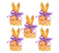 Easter Bunny Treat Bags, Easter Candy Bags | Bunny Ear Candy Gift Bags - 5x Reusable Gift Bags with Bow, Easter Decorations Party Favors, F