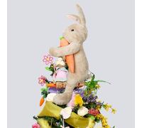 Easter Bunny Tree Topper Decorations,Spring Plush Rabbit Hugged Carrot for Tree Basket Stuffers Holiday Home Party Supplies Decor Gray
