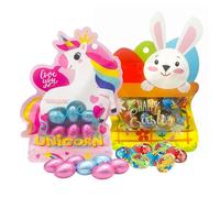 Easter Bunny & Unicorn Chocolate Mini Eggs - Foil Wrapped Milk Chocolate with Hazelnut Pralines Unicorn 50g & Bunny 50g Mini Eggs Bags - Fun Party Bag Treat for Children, Easter Gifts, Egg Hunt