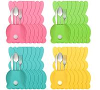 Easter Bunny Utensil Cutlery Holders Pouch Bags 24 Pack Felt Silverware Holder Bag 5.9 x 3.15 Inch Utensil Sleeve for Knife Forks Easter Table Decoration Wedding Birthday Party, Pink Blue Green Yellow