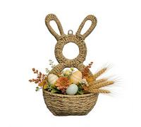 Easter Bunny Wall Basket - Woven Rabbit Rattan Wall Pouch for Porch Decor | Handmade Wicker Basket for Flowers Eggs Outdoor Indoor Fence Entrance Living Room