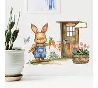 Easter Bunny Wall Stickers Easter Rabbit Flower Spring Wall Decals Stickers Colorful PVC Window Clings Or Home Nursery Easters Party Decorations 11.4x7.8inch