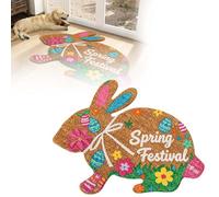 Easter Bunny Welcome Doormat Absorbent Durable Soft Floor Mat For Indoor Outdoor Holiday Party (Khaki, 90cm)
