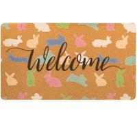 Easter Bunny Welcome Doormat Outdoor Entrance, Spring Cute Rabbit Decor Porch Front Door Mat Outside, 17"X30" Faux-Coir Seasonal Bunny Mat, Non-Slip Dirt-Trapping for Outside Home Garden Farm