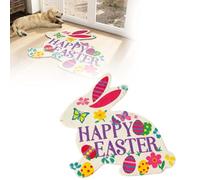 Easter Bunny Welcome Mat Absorbent Non Slip Durable Crystal Velvet Holiday Rug for (Beige, 90x50cm)