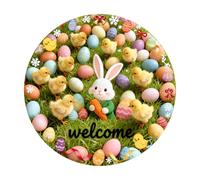 Easter Bunny Welcome Mat Round Absorbent Decorative Doormat for Seasonal Home (A, 40cm)