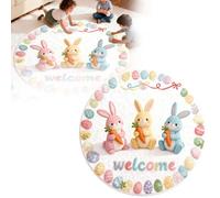 Easter Bunny Welcome Mat Round Absorbent Floor Rug for Home Holiday Seasonal Doormat (B, 60)
