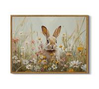Easter Bunny Wildflowers Framed Wall Art, Rustic Floral Animal Print 12x16 inch Cute Rabbit Painting Wall Decor, Spring Summer Farmhouse Style Artwork, Ideal Easter Home Nursery Decor