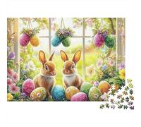 Easter Bunny Window Scene 1000 Piece Jigsaw Puzzle Bunnies Window Eggs for Adult Educational Game Beautiful Decoration Challenge High Difficulty Male And Female Birthday 70x50cm Gifts