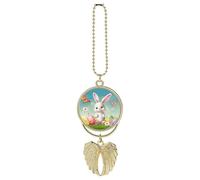 Easter Bunny with Eggs Car Hanging Pendant, Zinc Alloy Rearview Mirror Charms - Relieve Visual Fatigue, Vintage Keychain Pendant, Lucky Car Interior Hanging Decoration, Golden-Style