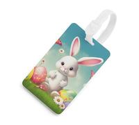 Easter Bunny with Eggs Luggage Tags with ID Card, Durable Travel Bag Tags, Waterproof Name Tag for Suitcases, Backpacks & Travel Cases White-Style