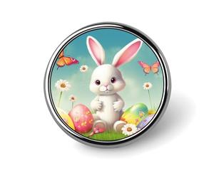 Easter Bunny with Eggs Round Badge for Men Women, Durable & Stylish Lapel Pins, Lightweight Metal Badges for Shirts, Jackets, Hats