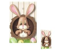 Easter Bunny Wooden Hole Wall Plate Cover Modern Decorative 1 Gang Light Switch Cover Unbreakable Receptacle Outlet Covers For Living Room Bedroom Home Decor Single Blank