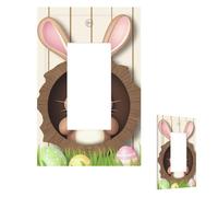 Easter Bunny Wooden Hole Wall Plate Cover Modern Decorative 1 Gang Light Switch Cover Unbreakable Receptacle Outlet Covers For Living Room Bedroom Home Decor 1 Gang