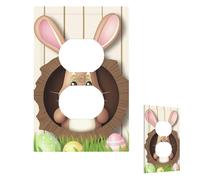 Easter Bunny Wooden Hole Wall Plate Cover Modern Decorative 1 Gang Light Switch Cover Unbreakable Receptacle Outlet Covers For Living Room Bedroom Home Decor Duplex
