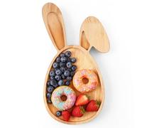 Easter Bunny Wooden Serving Tray: Bunny Shaped Charcuterie Board Wood Serving Platter For Snacks Fruit Dessert Spring Party Kitchen Table Food Display Easter Decor