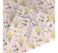 Easter Bunny Wrapping Paper - Watercolour Rabbit, Tulips, Butterflies & Carrots Gift Wrap for Kids, Girls or Baby, Pink Spring Design by Dyefor - 6 Sheets (50x70cm)