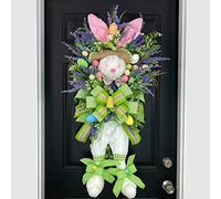 Easter Bunny Wreath, Artificial Rabbit Front Door Flower Wreath Indoor Outdoor Bunny Wreaths for Wedding Home Decor Window Wall Farmhouse Flower Hanging Extra Large Size Floral Wreath