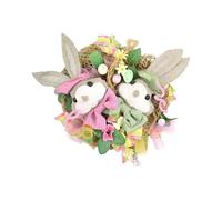 Easter Bunny Wreath Floral Door Arrangement With Decorative Bow For Wall Welcome Spring Decoration (48x40cm)