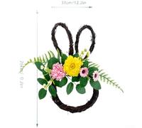 Easter Bunny Wreath Silk Flower Garland Door Hanging Decoration with Yellow Daisy Easter Bunny and Egg Motifs for Home Door Wall Mantel Holiday Decor(B)