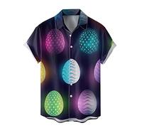 Easter Button Down Shirts Men Short Sleeve Hawaiian Shirts Funny Eggs Bunny Print Cuban Collar Shirt Tops Fashion Easter Cute Rabbit Printed Shirts Casual Work Shirts for Men Easter Outfit for Party