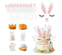 Easter Cake Decoration Set 17 Pieces for Spring Decoration - Cake Toppers with Rabbit Motif in Pink - Easter Decoration for Cake Cupcakes Spring Birthday Rabbit Party - Made of Paper with Wooden Stick
