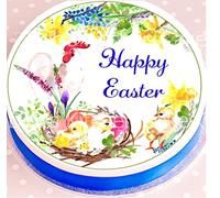Easter Cake Topper - Happy Easter Cake topper - 7.5" Round - Edible Icing