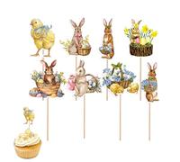 Easter Cake Toppers - 8pcs Bunny Cupcake Toppers | Adorable Paper Cake Toppers with Sticks, Perfect for Cupcakes, Candy Box, Dessert Table, Party Supplies, Cabin f
