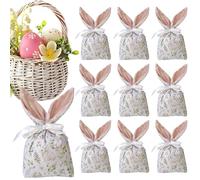 Easter Candy Bags | Storage Drawstring 10 Pieces - Bunny Easter Favors Sack - For Birthday Party Wedding Celebration Family Gathering