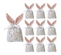 Easter Candy Bags, With Double-Sided Drawstrings, 10pieces, Flannel Bunny Gift Treat Bags, Cute Candy Goodie Floral Rabbit Party Favors Supplies, Reusable Design, For Party Holiday Birthday Wedding