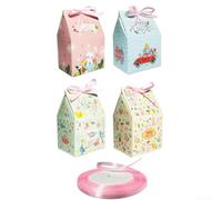 Easter Candy Boxes 24 Pack 10.5x7x5cm House Cartons with Pink Ribbon | Made from 250gsm white cardboard Quick assembly with 25cm pink ribbon Includes 4 styles for treats