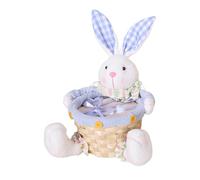 Easter Candy Egg Basket, Egg Hunt Basket with Eastern Bunny Decor, Party Supplies, Spring Decorations, Plaid Cloth Tabletop Ornaments, Perfect for Living Room