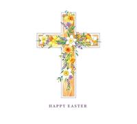Easter Card, Open Happy Easter Floral Cross - 7 x 5 inches - Regal Publishing