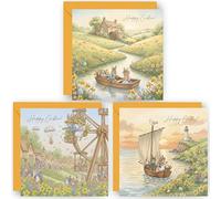 Easter Cards Multipack - 6 Pack - Illustrated Designs - for Friends and Family - with Luxury Butterscotch Envelopes - size: 14cm