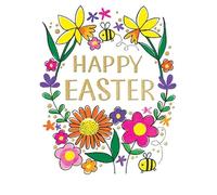 Easter Cards Pack of 10 Floral Design - Fun Vibrant Bold Mini Greeting Cards