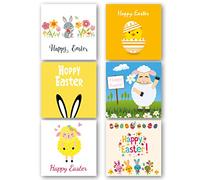 Easter Cards Pack of 6. Multipack has 6 Different Cute Easter Designs. Ecofriendly, Recyclable, Plastic Free Cards, envelopes and Box. Blank Inside.