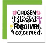 Easter Cards Religious - Chosen Blessed Forgiven Redeemed - Happy Easter Card Friend, Bible Cards, Christian Gifts, 145mm Spring Seasonal Greeting Cards for Family and Friends